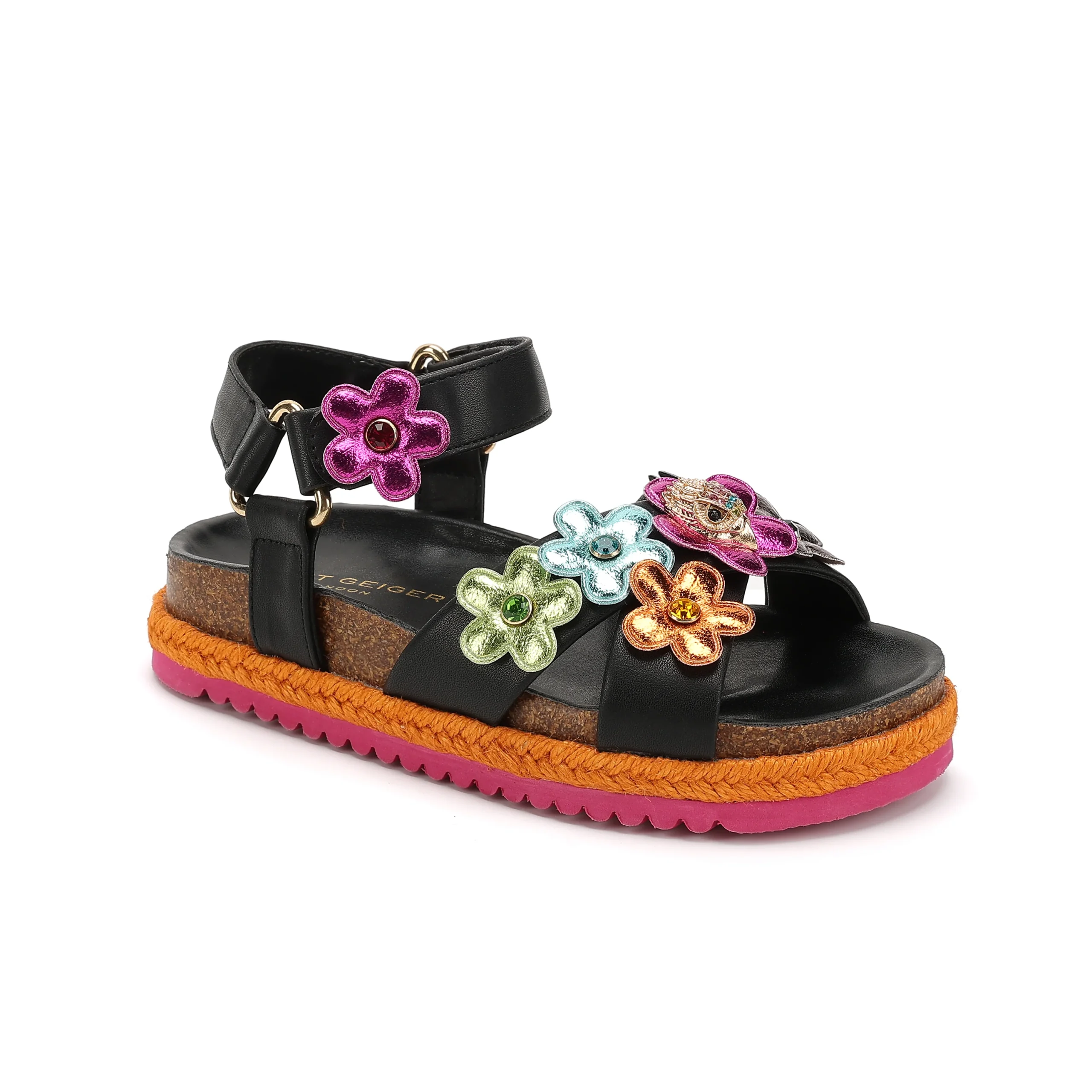 Mini Kensington Flower Sandal - Big Kid Black Multi - Image 2