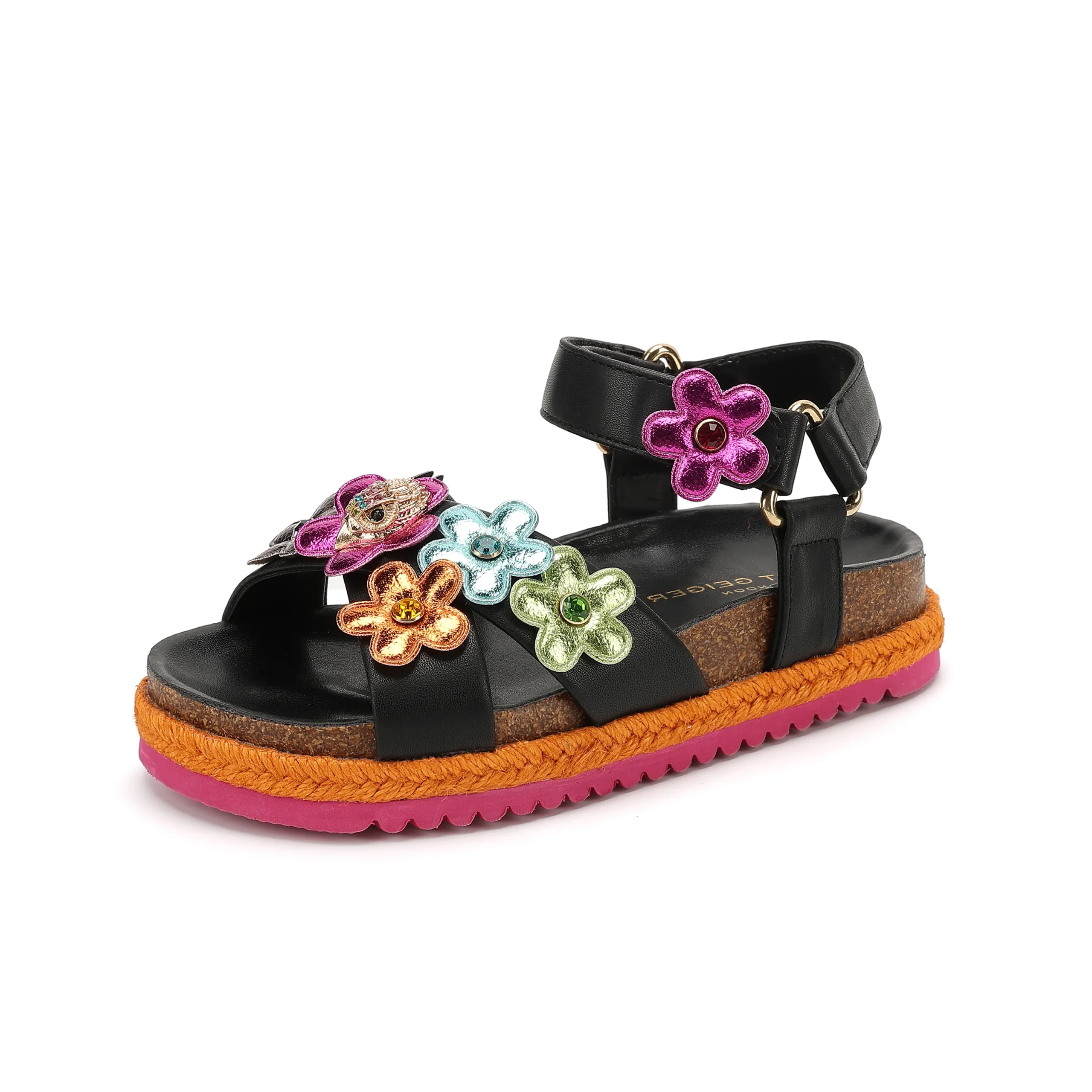Mini Kensington Flower Sandal - Big Kid Black Multi - Image 7